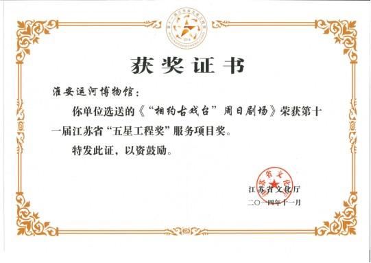 2014年度榮獲江蘇省“五星工程獎”服務項目獎